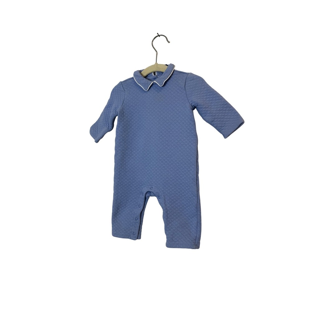 Janie And Jack Romper Baby Boys 3-6 Months Blue Quilted Collar Snap Coverall